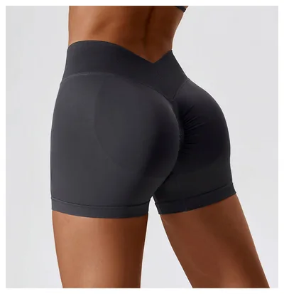 High Waist Yoga Short Belly Contracting Hip Raise Fitness Pants Dark Gray Grey - Shop at LoveMi