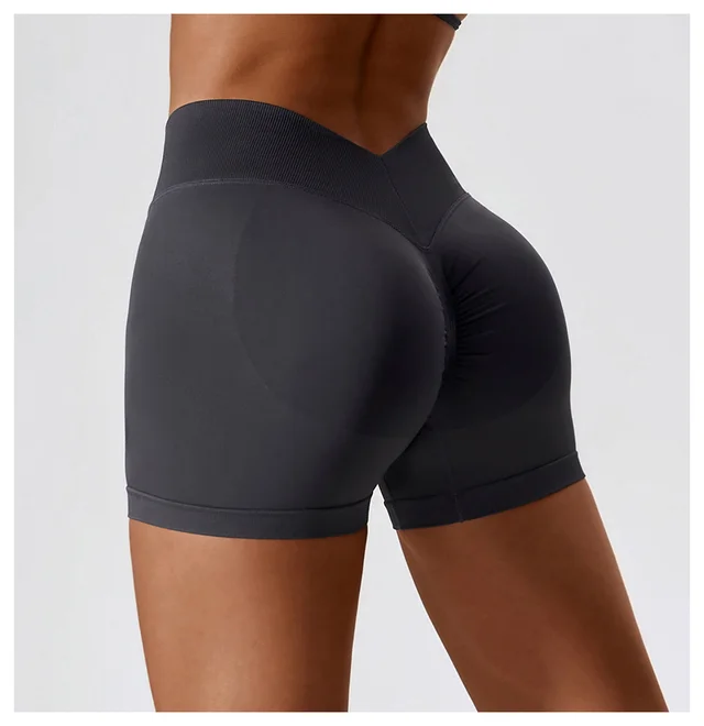 High Waist Yoga Short Belly Contracting Hip Raise Fitness Pants Dark Gray Grey - Shop at LoveMi