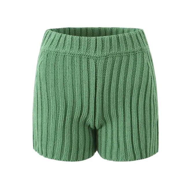 Women's Round Neck Texture Knitted Thickened Sweater Suit Green Shorts A02 - Shop at LoveMi