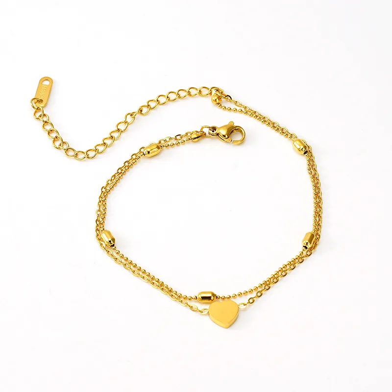 European And American New Titanium Steel Bracelet 18K Gold Love Pendant Oval Bead Necklace - Gold