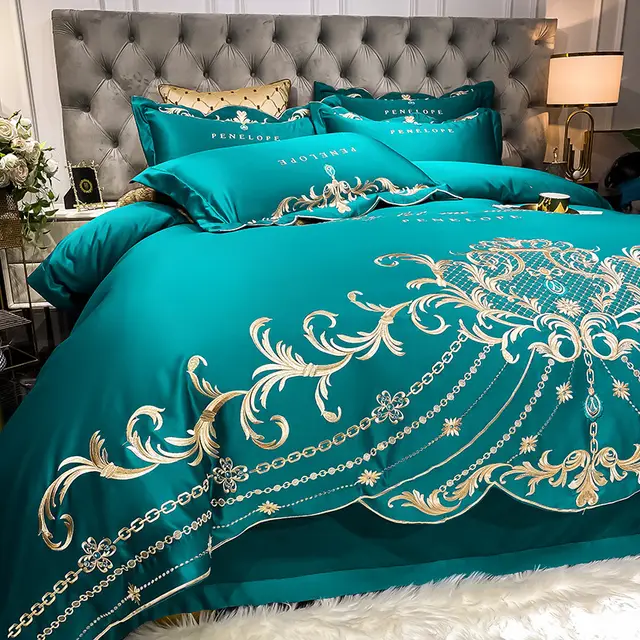 Four piece Bed Sheet Cotton Ice Silk Quilt Cover Dark Green - Shop at LoveMi