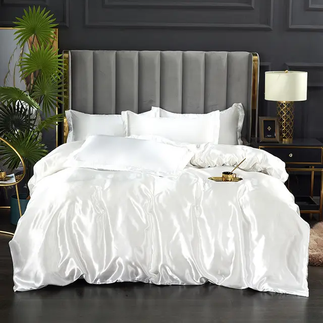 Pure Color Washed Ice Silk Quilt Cover Bedding White - Shop at LoveMi