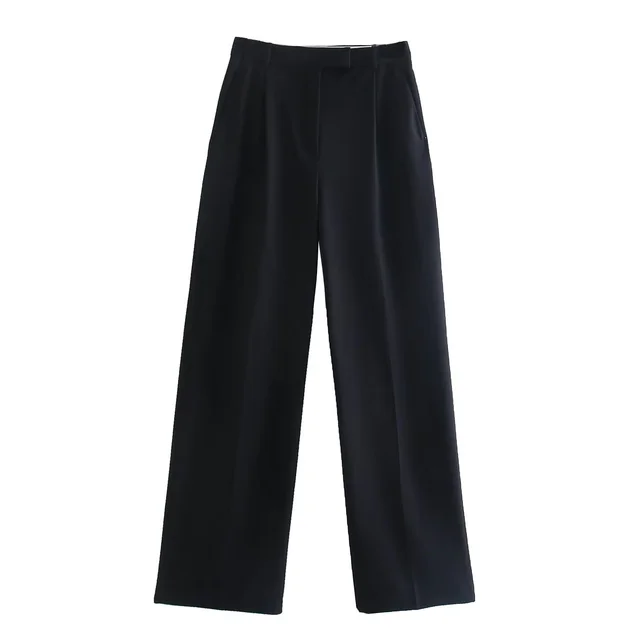 Casual Loose Pleated High Waist Straight leg Pants Black - Shop at LoveMi