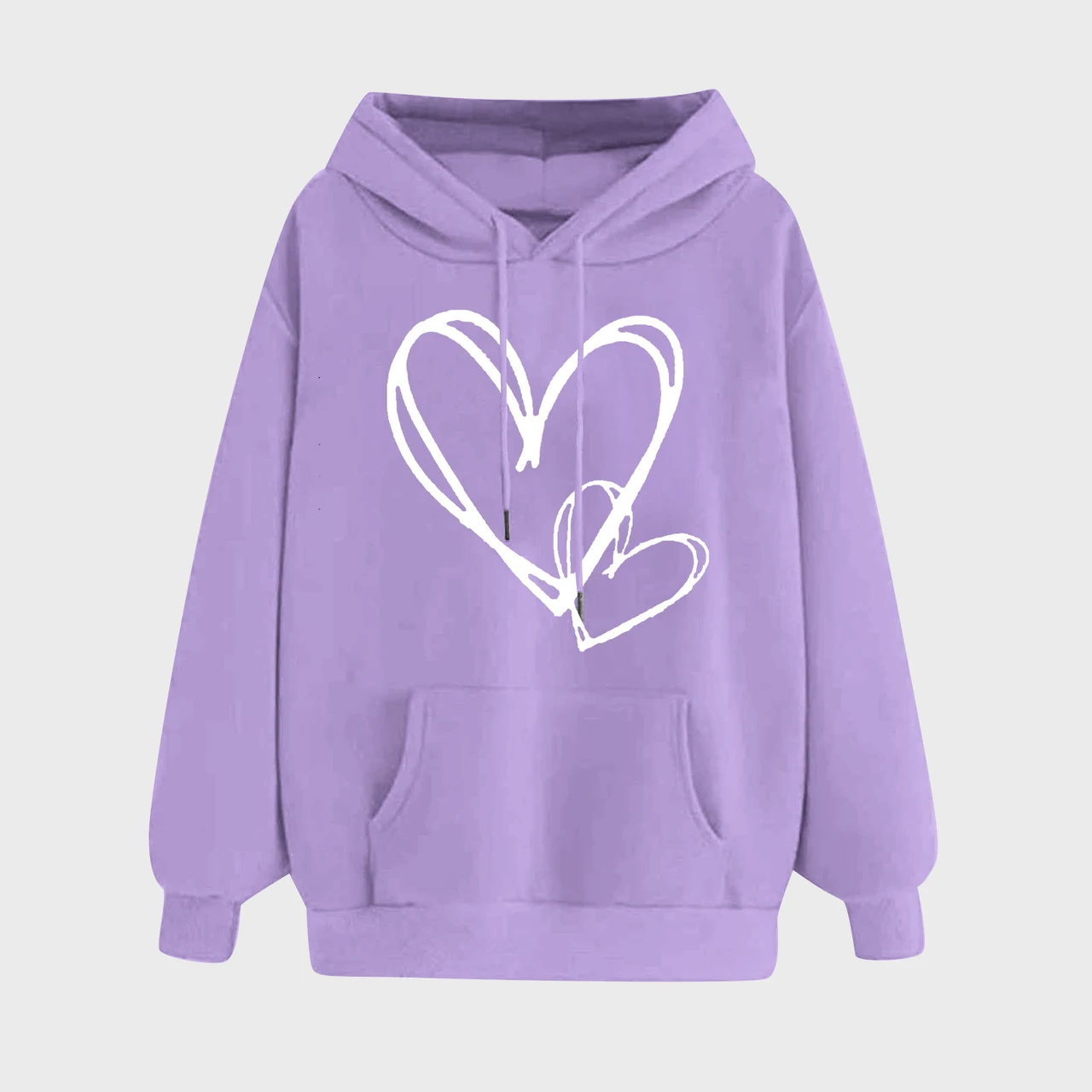 Women's Long-sleeved Hooded Heart Printing Couple's Shirts - Purple
