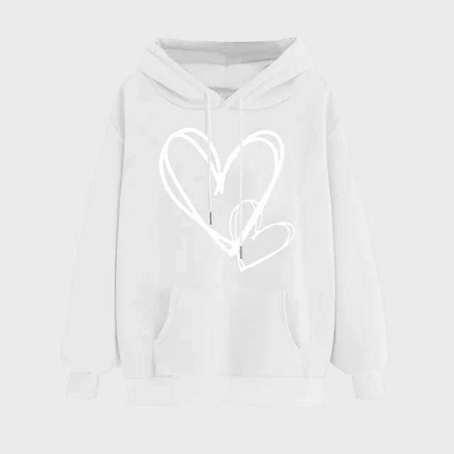 Women's Long sleeved Hooded Heart Printing Couple's Shirts White - Shop at LoveMi
