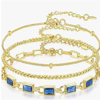 Women's Brass Plated Stacked Three layer Color Bracelet Gold Blue Three Pieces - Shop at LoveMi