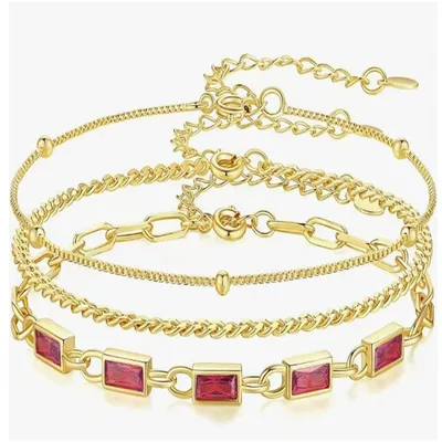 Women's Brass Plated Stacked Three layer Color Bracelet Gold Red Three Pieces - Shop at LoveMi