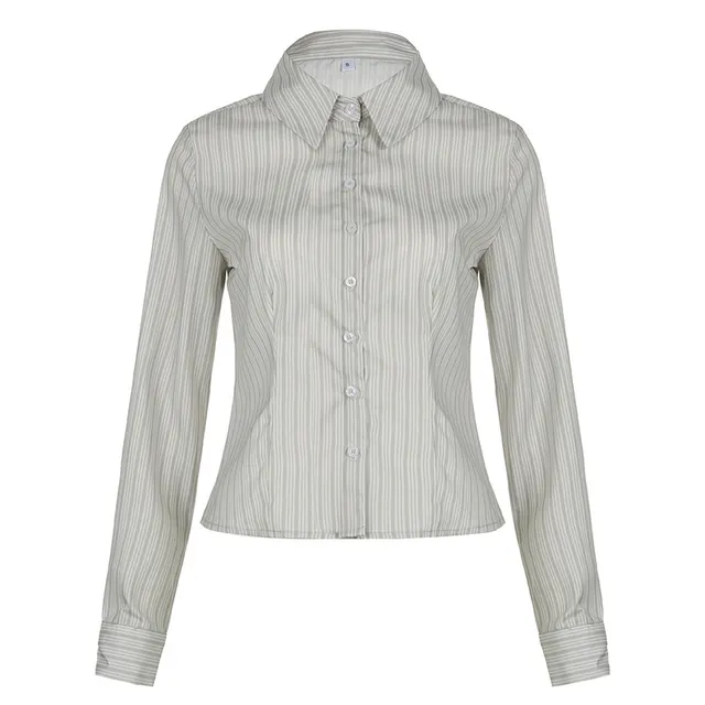 Striped Slim fit Basic Long Sleeve Thin Lapels Breasted Shirt Gray - Shop at LoveMi