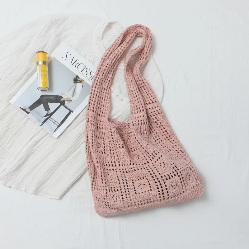 Mesh Hollow Out Simple Woven Bag Girls' Shoulder Bag - Pink - View 1