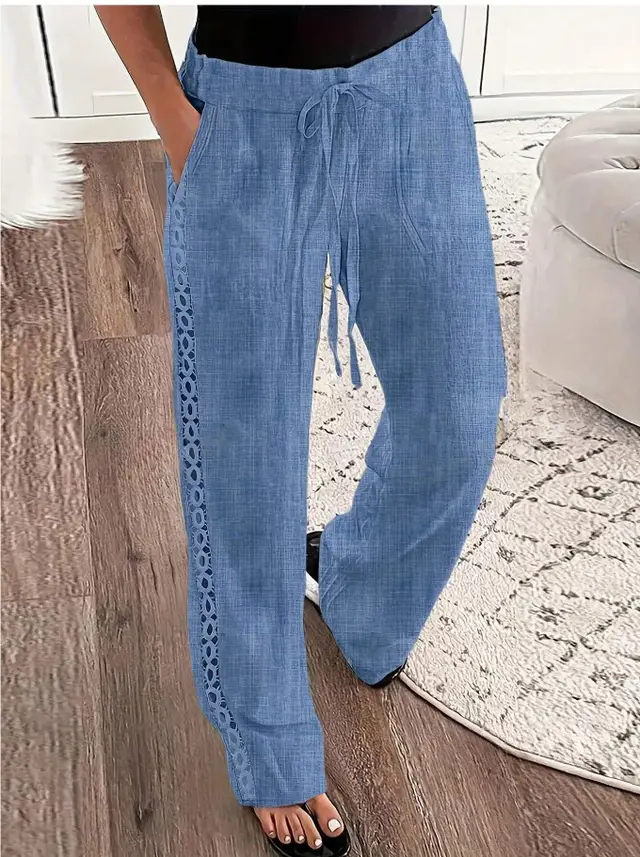 Casual Jeans Like Side Lace Trousers Blue - Shop at LoveMi