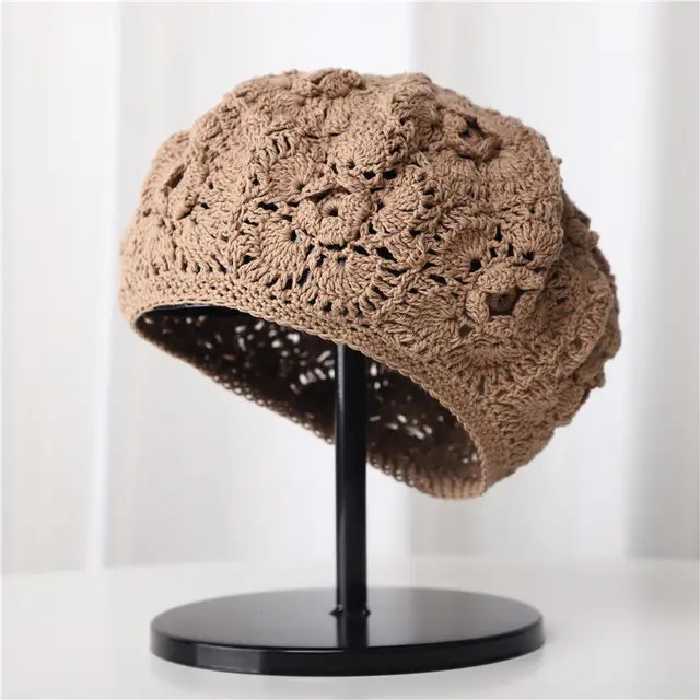 Hollow Breathable Sun proof Sweet Toe Cap Wool Beret Khaki - Shop at LoveMi