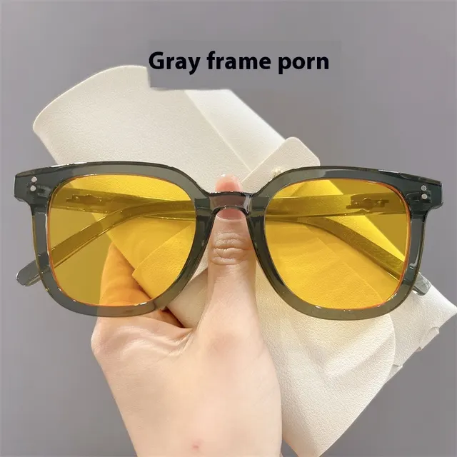 Women's Fashionable Retro Korean Sunglasses Gray Frame Yellow Sheet - Shop at LoveMi