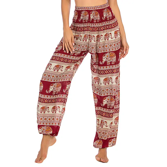 Thailand Elephant Bloomers Yoga Clothes Casual Trousers Wine Red - Shop at LoveMi