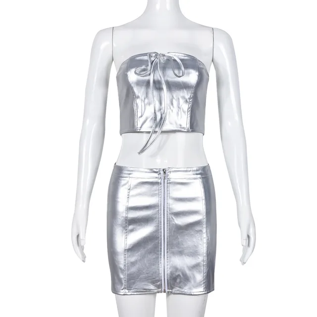 High Elastic Hip Skirt Suit Silver - Shop at LoveMi