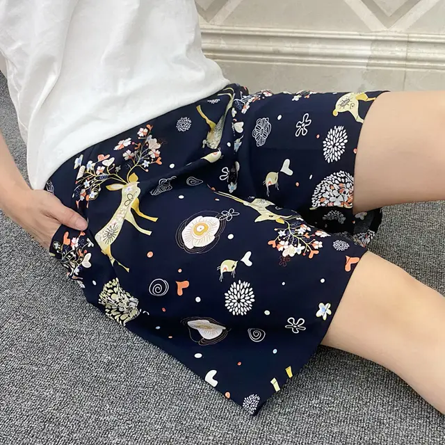 Summer Women's Pajama Pants Cotton Silk Shorts Home Loose Dark Purple - Shop at LoveMi