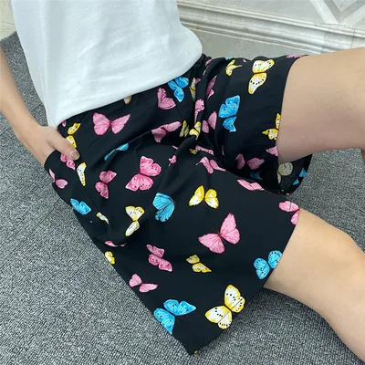 Summer Women's Pajama Pants Cotton Silk Shorts Home Loose Rose Red - Shop at LoveMi