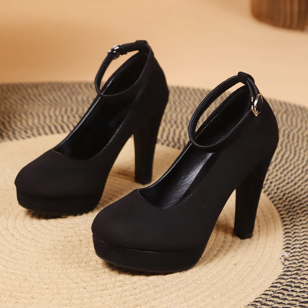 Autumn New Fashion Buckle Low cut High Heels Women Black - Shop at LoveMi