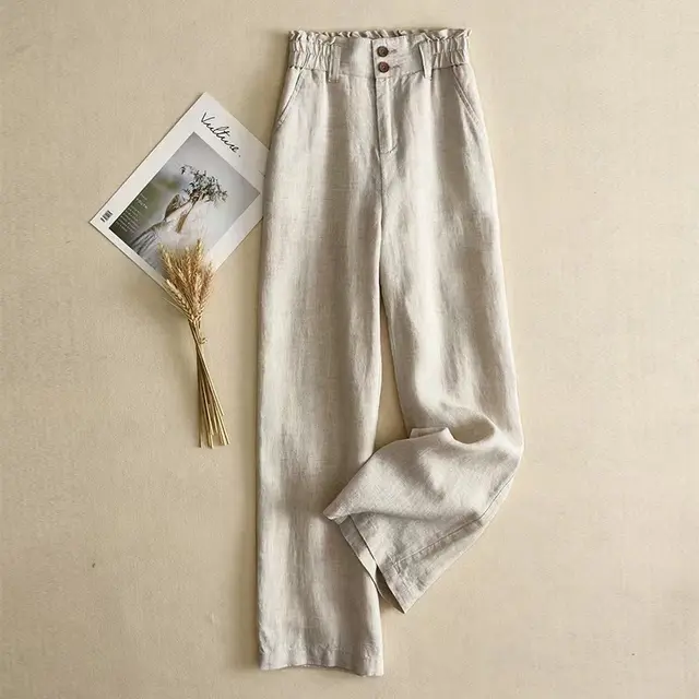 Summer Women's Linen Fashionable Casual Pants Two piece Suit Apricot - Shop at LoveMi