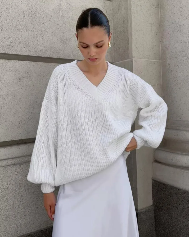 Leisure Pullover Women's Knitwear Thermal Knitting White - Shop at LoveMi