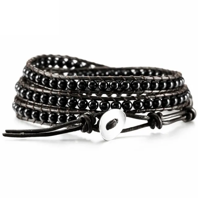 Hand woven 3 Circles Leather Cord Bracelet Adjustable Black - Shop at LoveMi