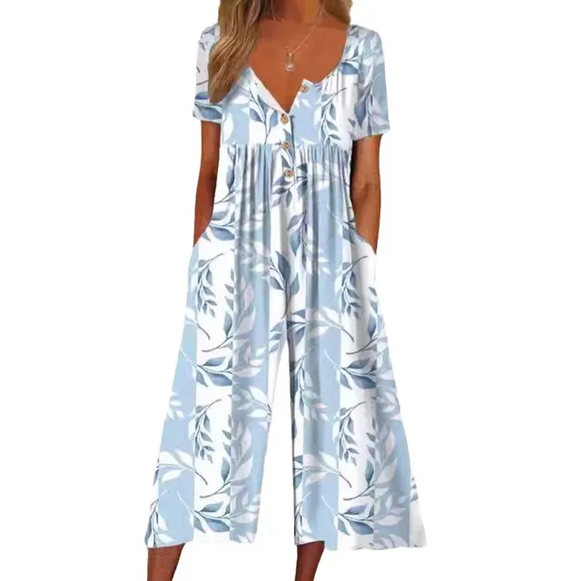 European And American Spring And Summer Hot selling Printed Pocket Button Jumpsuit 4Xl - Shop at LoveMi