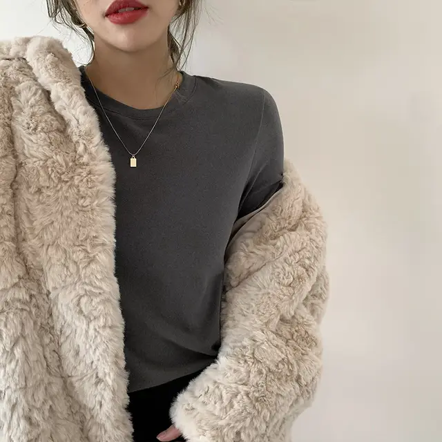 Double sided Dralon Bottoming Shirt Women's Underwear Crew Neck Long sleeved T shirt Dark Gray - Shop at LoveMi