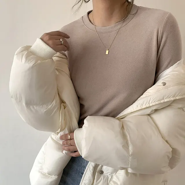 Double sided Dralon Bottoming Shirt Women's Underwear Crew Neck Long sleeved T shirt Milk Tea Color - Shop at LoveMi