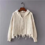 European And American Hooded Tassel Zipper Sweaters Coat - Khaki