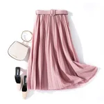 Solid Color Simple Organ Pleated Skirt Mid-length Skirt - Pink