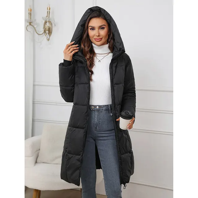 Mid length Thickened Upgraded Plus Size Fashion Casual Hooded Pure Color Cotton Clothing Coat For Women Black - Shop at LoveMi