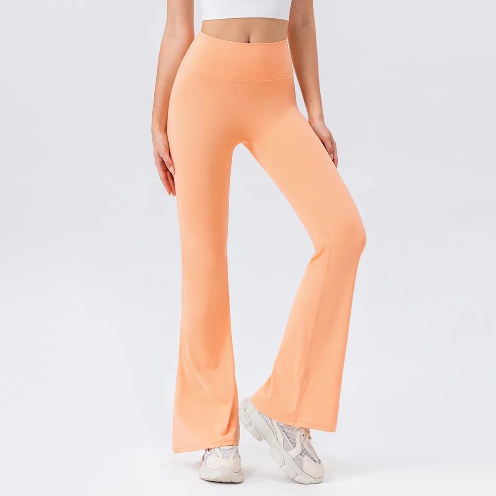 Female High Waisted Hip Lifting Micro Trumpet Yoga Pants - Soft Peach Extended Version