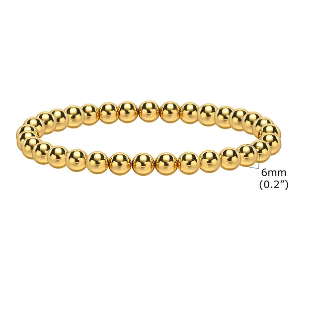 Simple Round Beads High grade Twin Elastic Beaded Bracelet Ornament Gold 6Mm - Shop at LoveMi