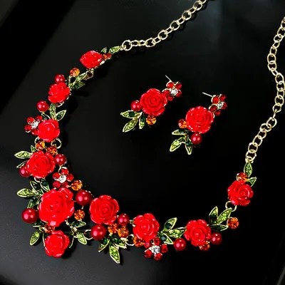 Camellia Suit Three dimensional Flower Earrings Necklace Style4Wh2292 - Shop at LoveMi