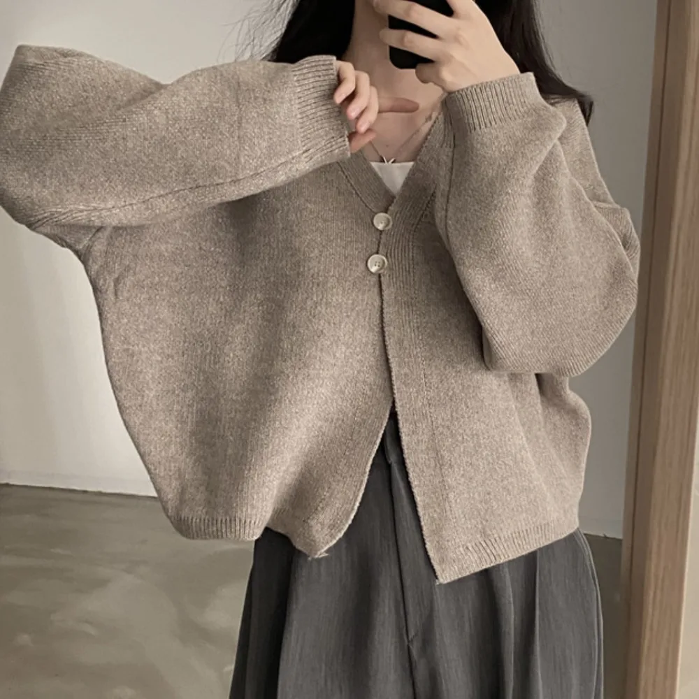Women's Two button V neck Cape Sweater Coat Khaki - Shop at LoveMi