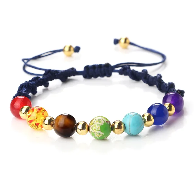 Colorful Stone Beads Bracelet Yoga Woven Hand Strap Navy Blue - Shop at LoveMi