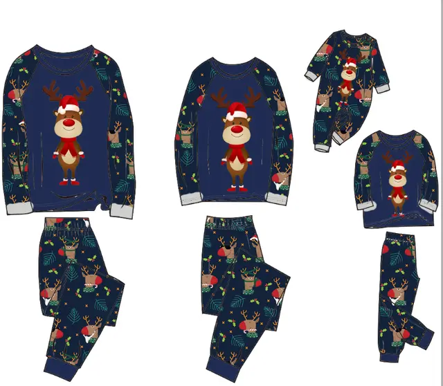 Family Pajamas Suit Baby Christmas Parent child Pajamas Picture Color Front Blue - Shop at LoveMi