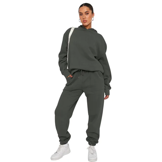 Solid Color Hooded Long Sleeve Sweater Women's Clothing Dark Gray - Shop at LoveMi