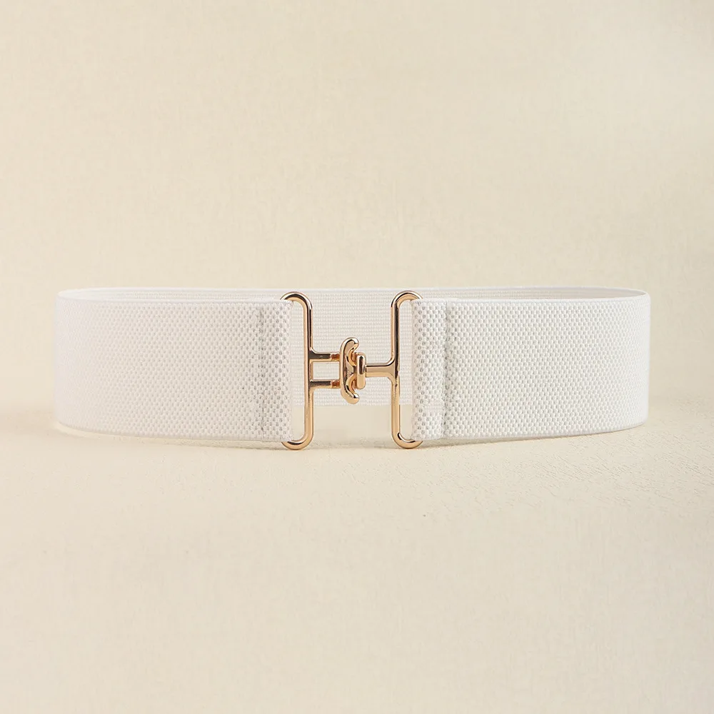 Elastic Women's Belt Matching Suit 5cm Plain Simple Hanging Buckle All matching White - Shop at LoveMi