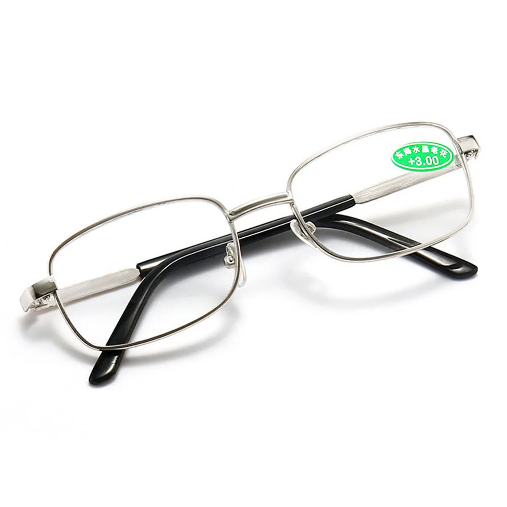 Full Frame Reading Glasses HD Crystal Stone Presbyopic Glasses - Silver Frame