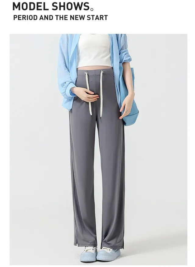 Postpartum Wearable Maternity Wide Leg Pants Fashion Loose High Waist Gray - Shop at LoveMi