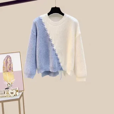 Women's Cashmere Western Style Color Matching Sweater Sweater Sky Blue - Shop at LoveMi