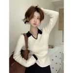Contrast Color Bottoming Knitwear Casual Sweater - Apricot