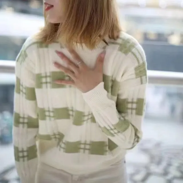 Pullover Plaid Sweater For Women Loose Outer Wear Yellow Green - Shop at LoveMi