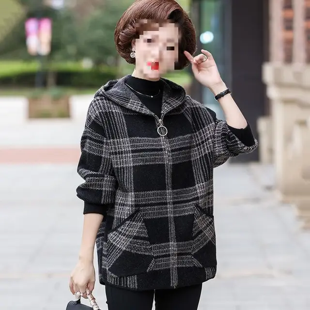 Autumn And Winter Plus Size Plaid Coat Black And Gray Grid - Shop at LoveMi