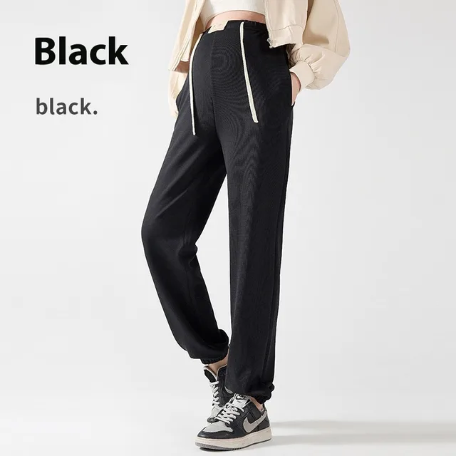 Cuprammonuium Ankle Banded Pants Wide Leg Version Slim Fit Slimming Light Maternity Pants Black - Shop at LoveMi