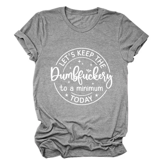 T shirt Loose And Simple Short Sleeve Dark Gray White Font - Shop at LoveMi