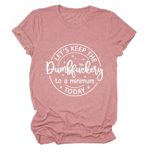 T shirt Loose And Simple Short Sleeve Rose Gold White Font - Shop at LoveMi