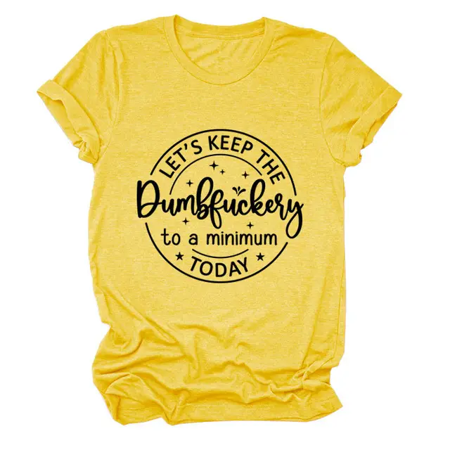 T shirt Loose And Simple Short Sleeve Yellow Black Font - Shop at LoveMi