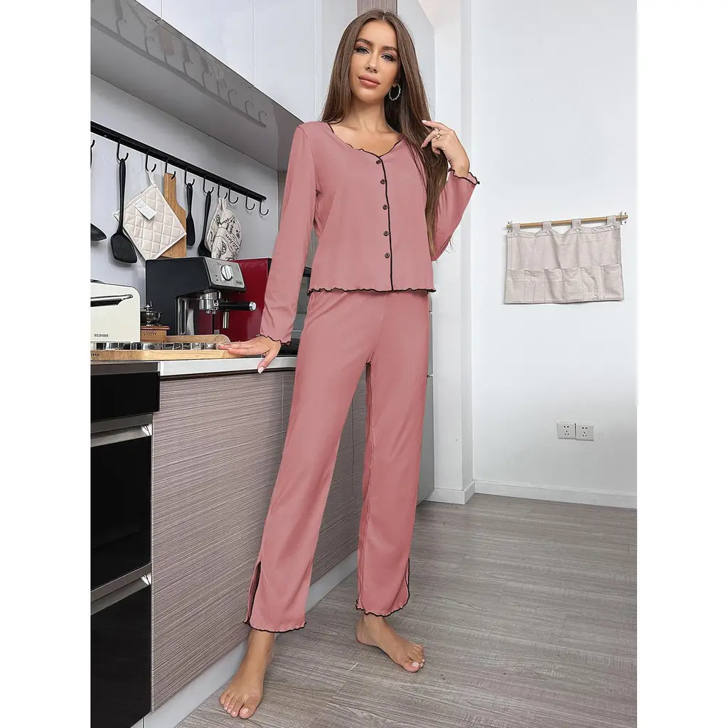 Women's Pajama Set Pit Cardigan With Long Sleeves - Lw24 Fuchsia