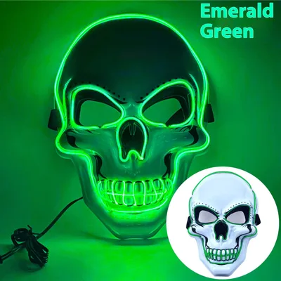 White Skull Mask Led Mask Luminous Emerald Green - Shop at LoveMi